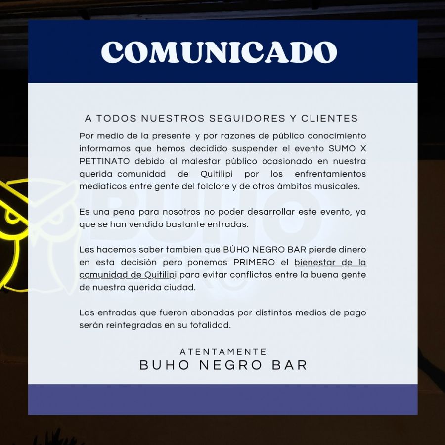 Suspensión del show de Roberto Pettinato en Chaco