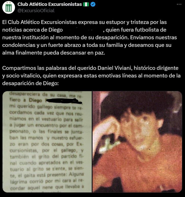 Diego mensaje de Excursionistas