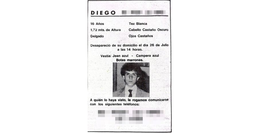 El cartel de búsqueda de Diego en 1984