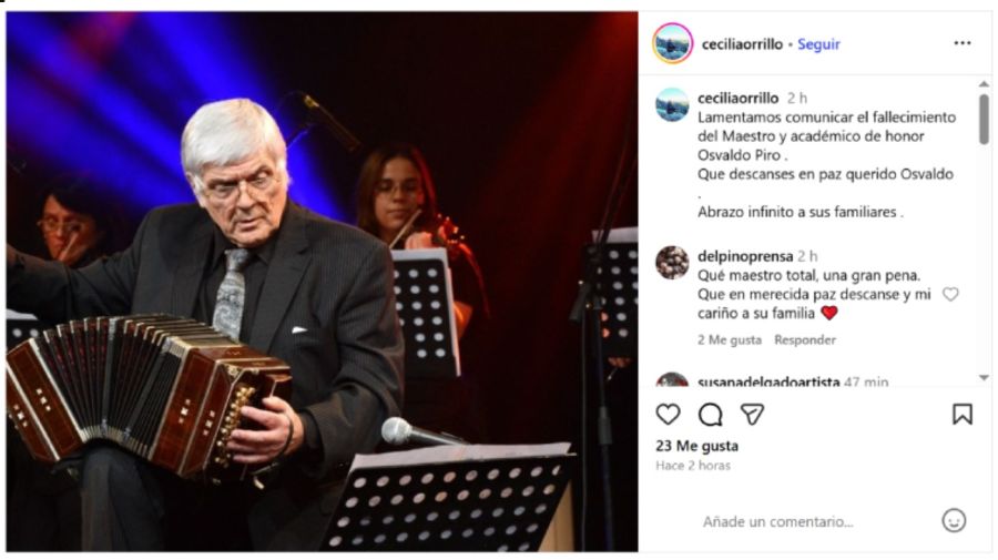 Cecilia Orillo confirmó la muerte de Osvaldo Piro en redes