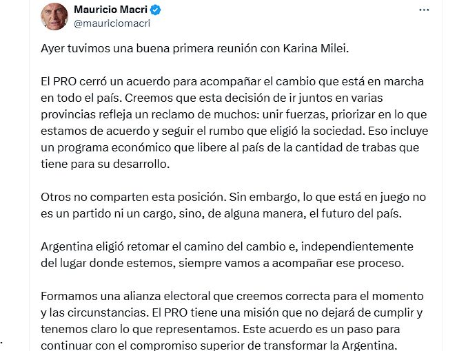 El mensaje de Mauricio Macri, tras el cierre de alianzas con el PRO.