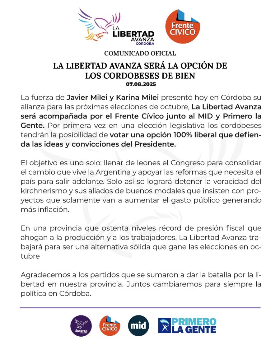 La Alianza de la Libertad Avanza en Córdoba