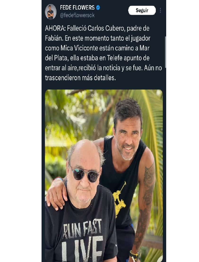 Murió Carlos, el padre de Fabián Cubero