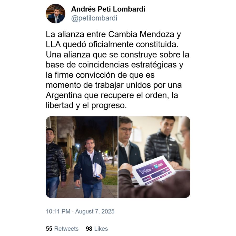 Posteo de Andrés Lombardi sobre su pacto con LLA