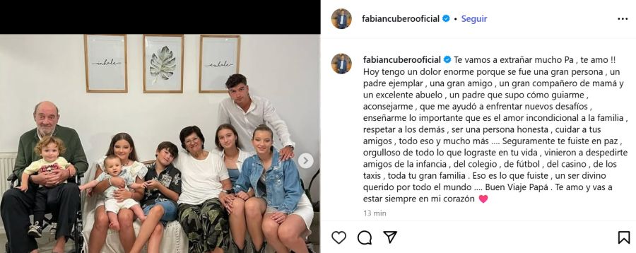 La despedida de Fabián Cubero a su papá