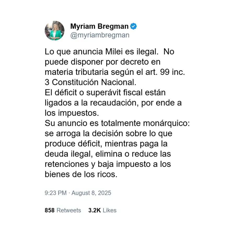 Posteo de Myriam Bregman