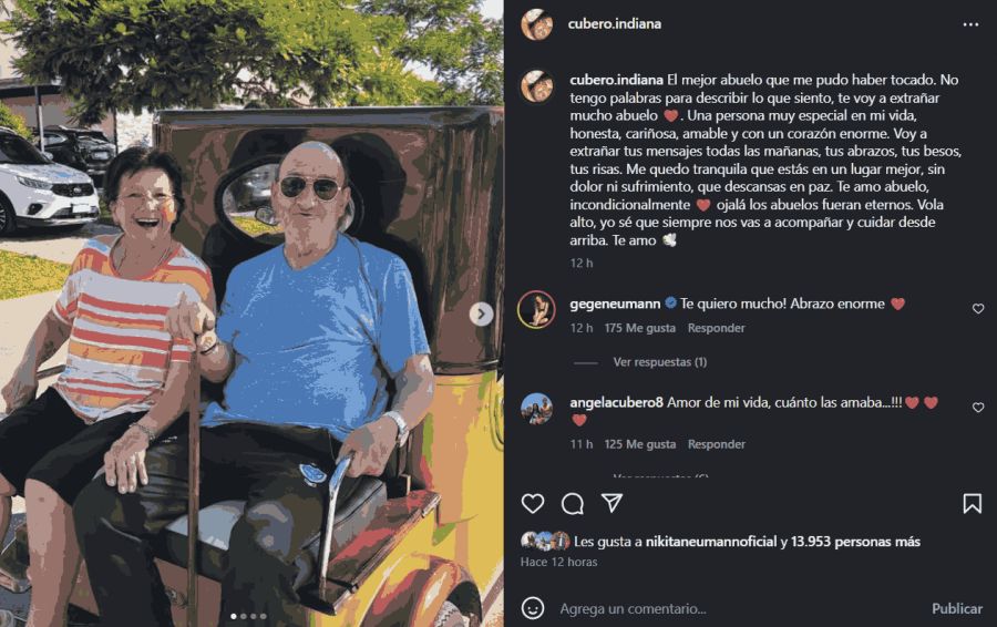 El dolor de Indiana Cubero por la muerte de su abuelo: 