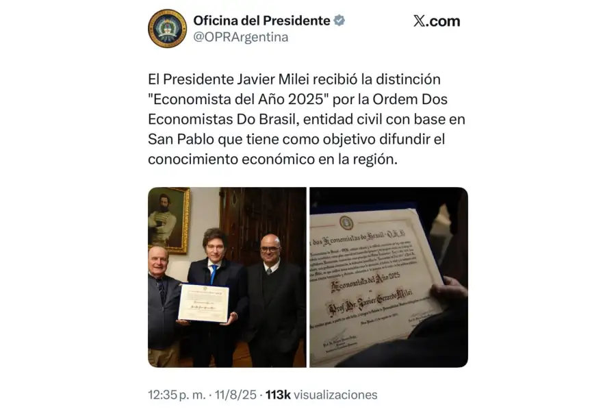 El economista que premió a Milei fue inhabilitado en Brasil y ya le dio el mismo galardón dos veces en seis meses