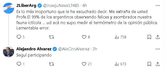 La respuesta de Alejandro Álvarez a un usuario de X