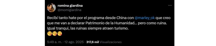Momi Giardina en respuesta a las críticas