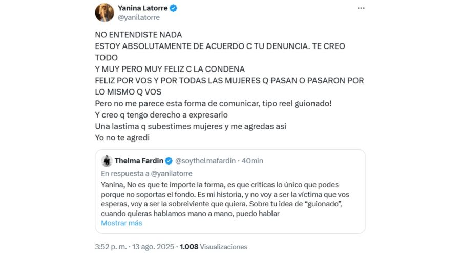 El cruce de Yanina Latorre y Thelma Fardin