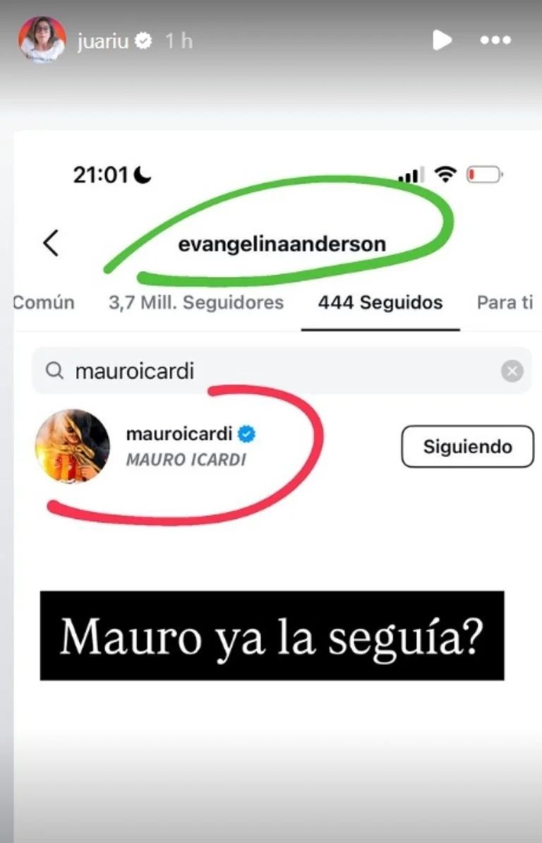 Mauro Icardi empezó a seguir a Evangelina Anderson en Instagram