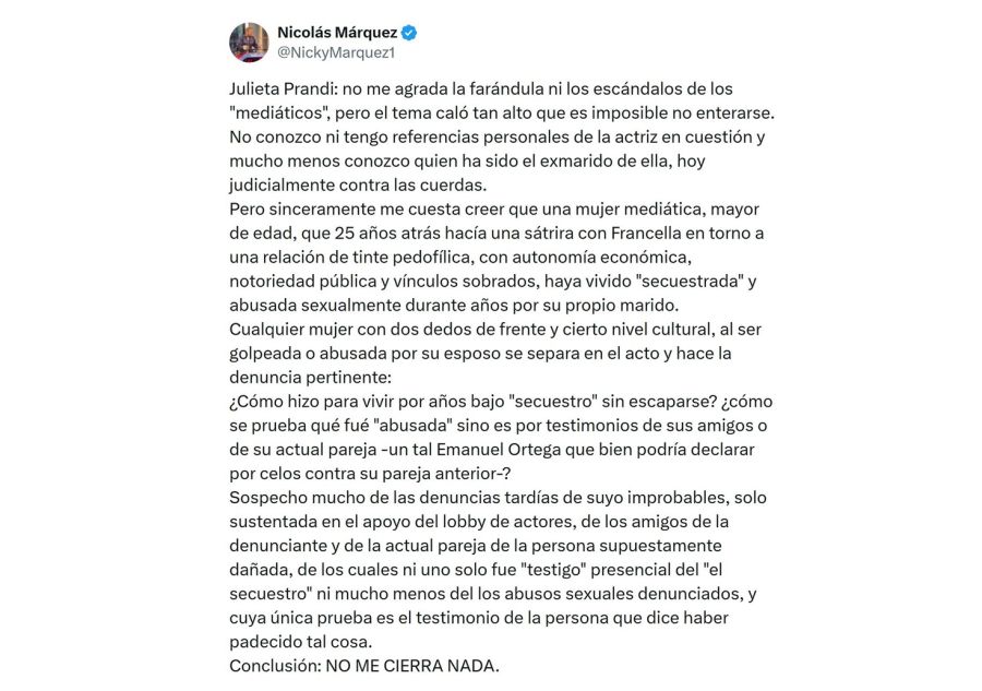 Nicolás Márquez contra Julieta Prandi