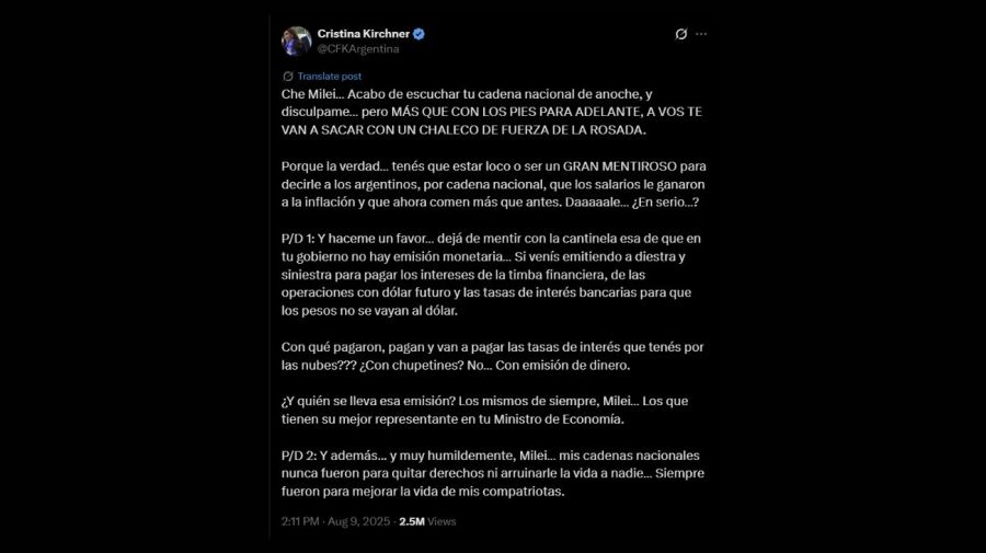 CRISTINA KIRCHNER CHE MILEI