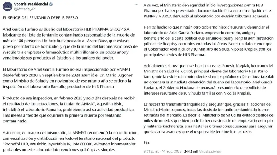 政府在被污染的芬达内尔的情况下进行推文