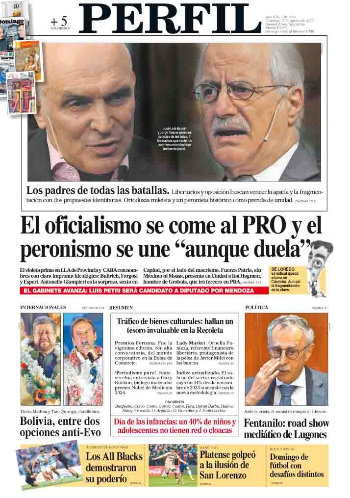 La tapa del Diario PERFIL del domingo 17 de agosto de 2025