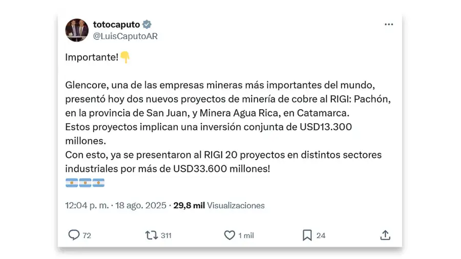 Caputo confirmó una inversión minera 18082025
