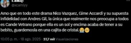 Andrés Gil o Benjamín Rojas: el debate en redes sobre con quién Gimena Accardi le fue infiel a Nico Vázquez