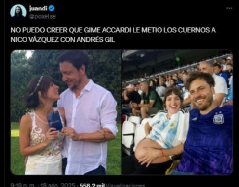 Andrés Gil o Benjamín Rojas: el debate en redes sobre con quién Gimena Accardi le fue infiel a Nico Vázquez