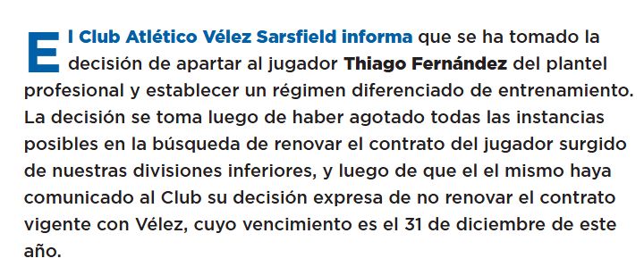 Comunicado Velez TF