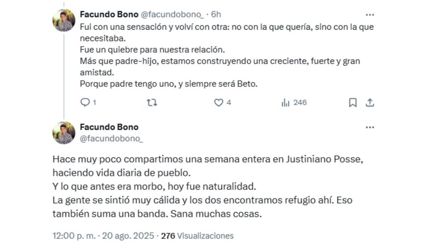 Los mensajes de Facundo Bono