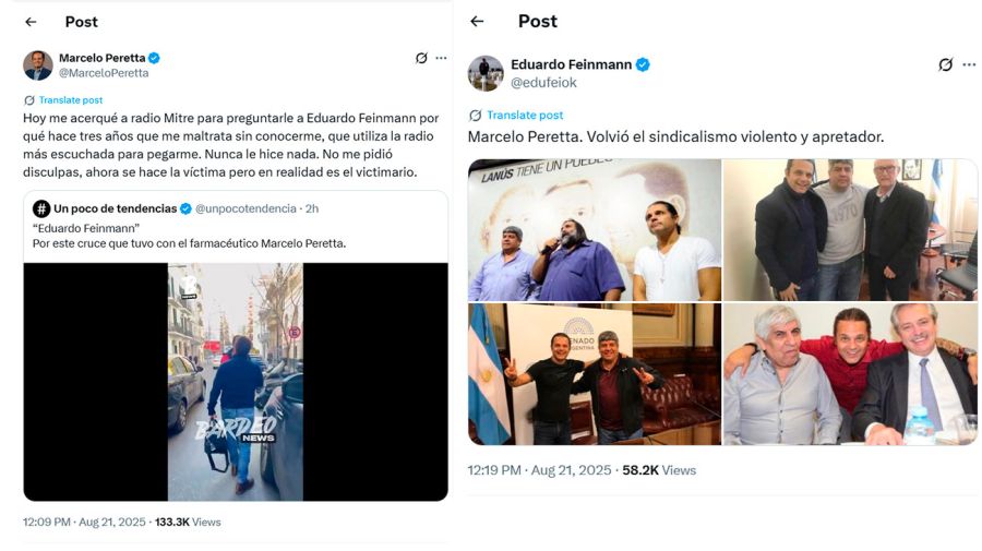 El cruce entre Eduardo Feinmann y Marcelo Peretta 21082025