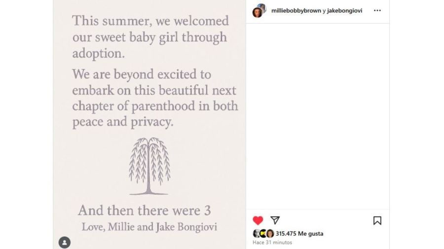 Millie Bobby Brown y Jake Bongiovi se convirtieron en padres