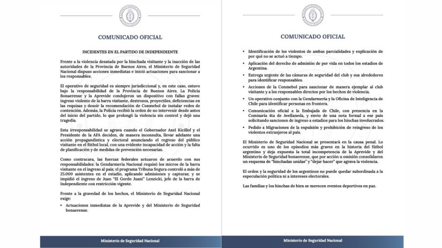 MINISTERIO DE SEGURIDAD INCIDENTES INDEPENDIENTE