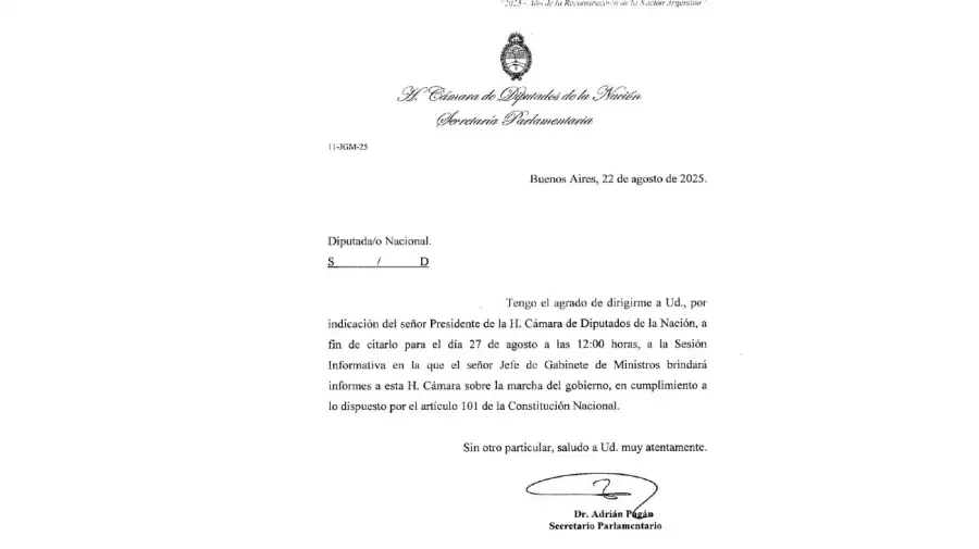 20250822 Citan a Guillermo Francos para que de su informe de gestión en Diputados