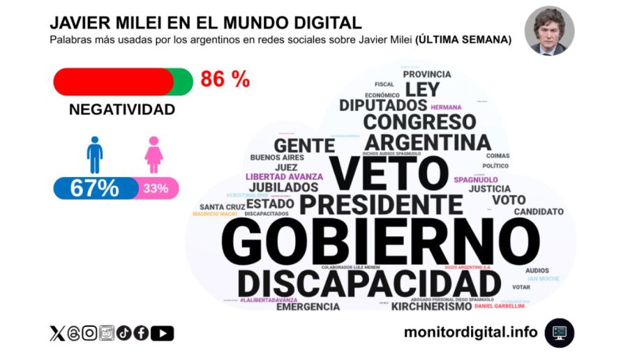 Palabras más usadas por los argentinos en redes sociales sobre Javier Milei