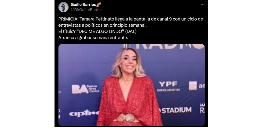 Tamara Pettinato tendrá un programa en El Nueve