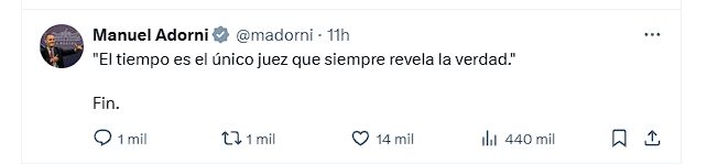 El posteo de Adorni, con un mensaje que podría ser para los audios de Stagnuolo... o el cosmos.