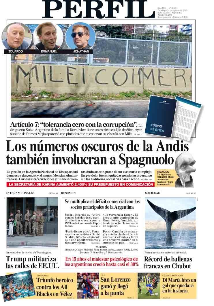 La tapa del Diario PERFIL del domingo 24 de agosto de 2025
