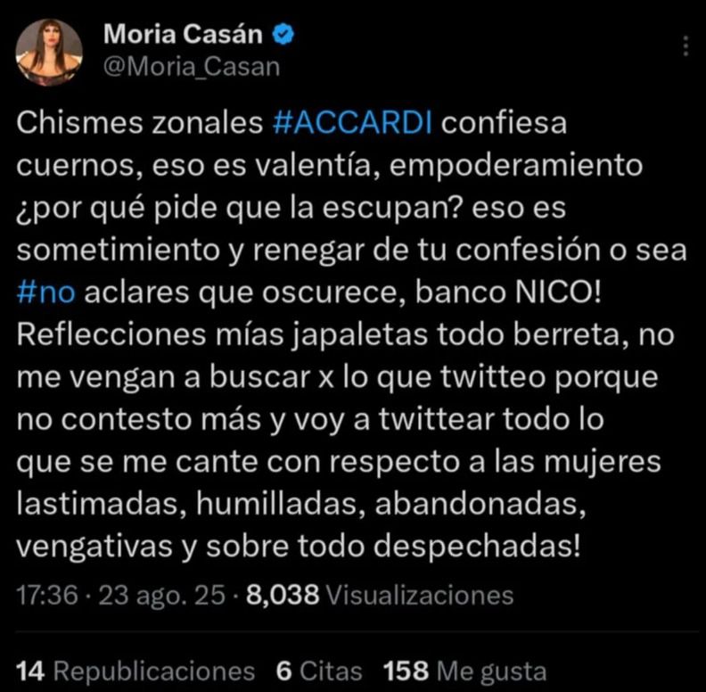 Moria Casán, Gimena Accardi y Nico Vázquez