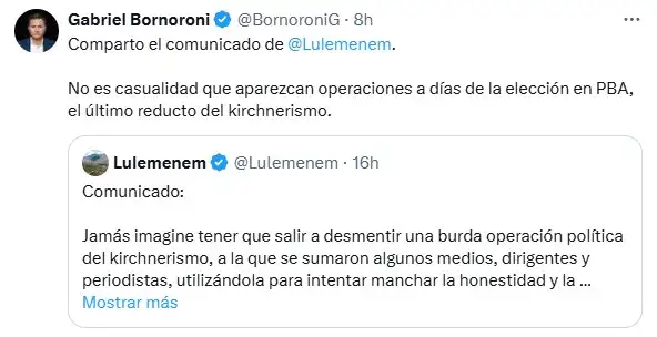 Bornoroni tuit Lule Menem