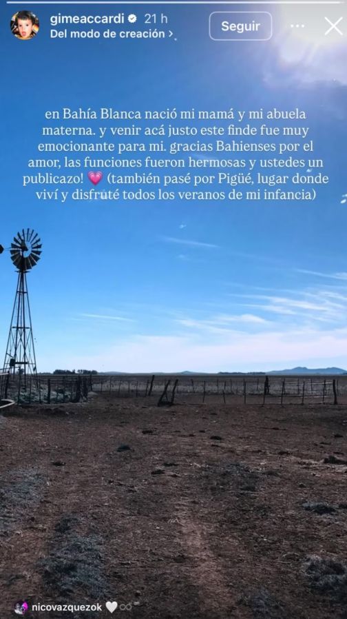 El comentario de Nico Vázquez en la historia de Gimena Accardi