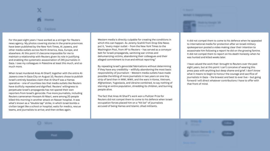 La fotoperiodista Valerie Zink renunció públicamente a la agencia de noticias Reuters. 26082025