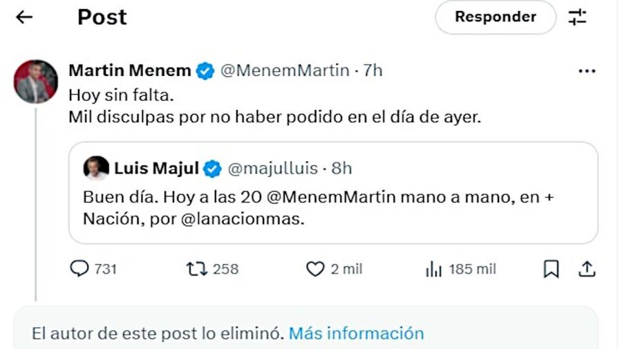 Martin Menem en X 20250826