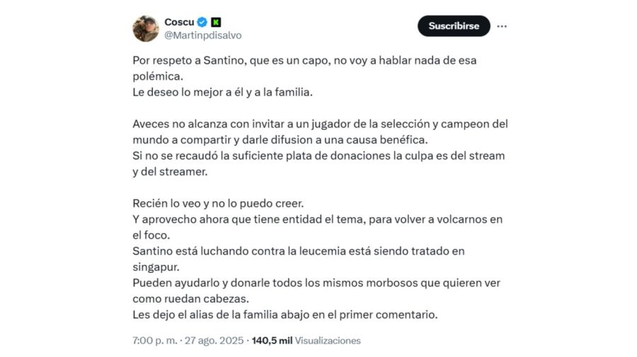 Coscu se defendió tras una fuerte denuncia pública