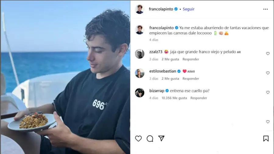 Franco Colapinto vacaciones 20250827