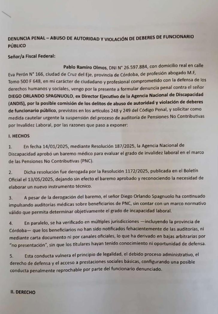 Denuncia de Pablo Olmos