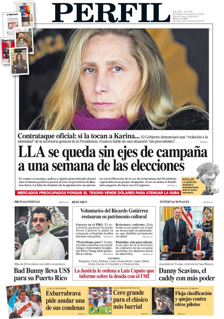 La tapa del Diario PERFIL del domingo 31 de agosto de 2025