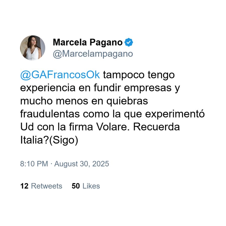 Tuit de Marcela Pagano contra Guillermo Franco 2