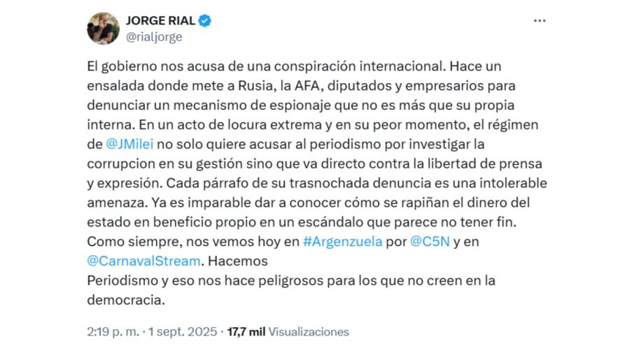 Jorge Rial tras la denuncia del Gobierno