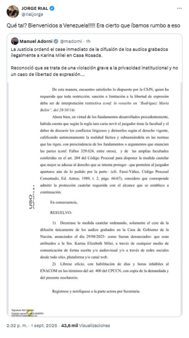 La respuesta de Jorge Rial al Gobierno