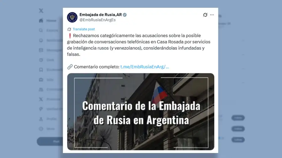 Rusia rechaza acusaciones del Gobierno argentino sobre espionaje en la Casa Rosada 02092025