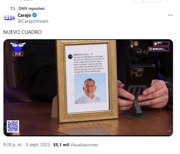 En Carajo pusieron en un cuadro el tuit del Gordo Dan contra Luis Juez