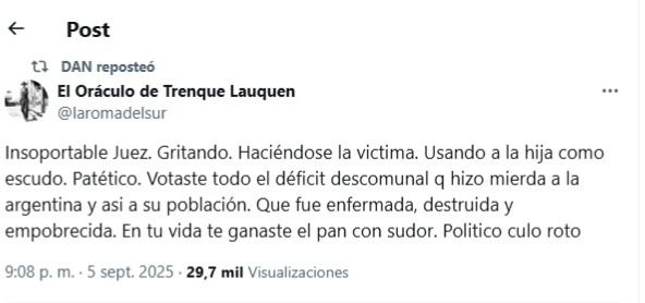 Posteo del Gordo Dan contra Luis Juez 1