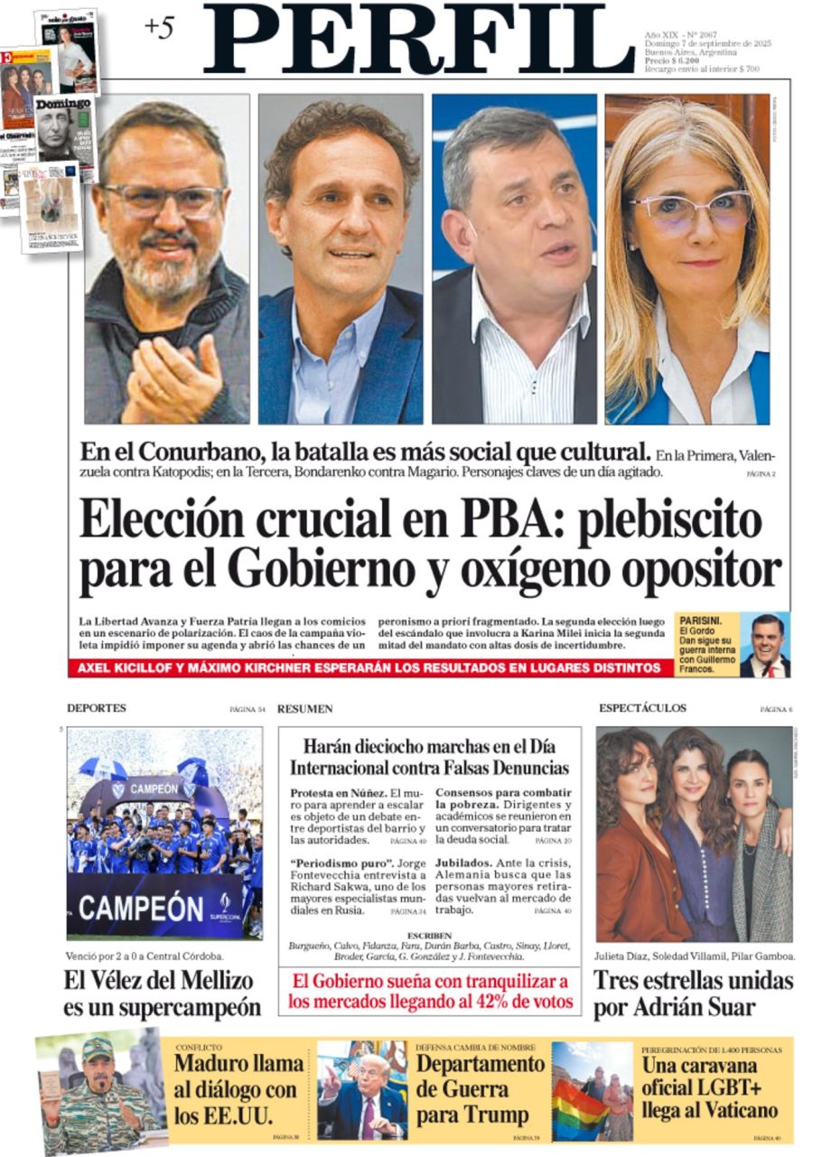 La tapa del Diario PERFIL del domingo 7 de septiembre de 2025