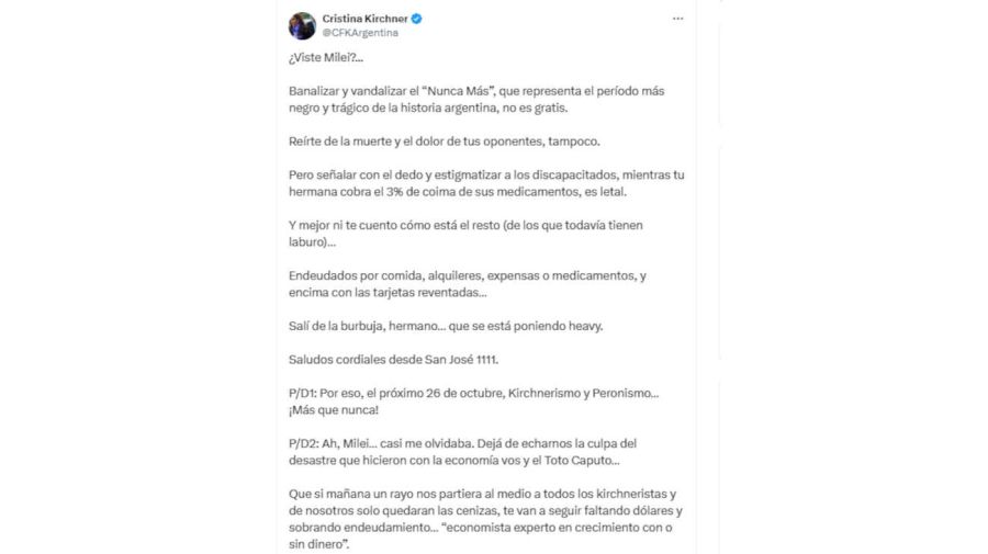 Cristina Kirchner X 20250907